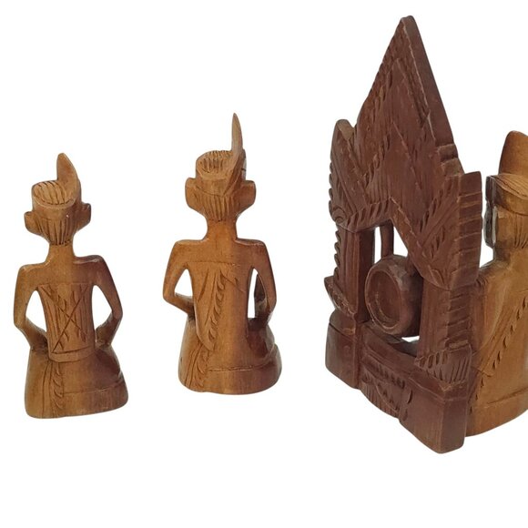Indonesian Hand Carved Wood Figures 3" Miniatures Tribal Gamelan Band Balinese - Picture 7 of 14